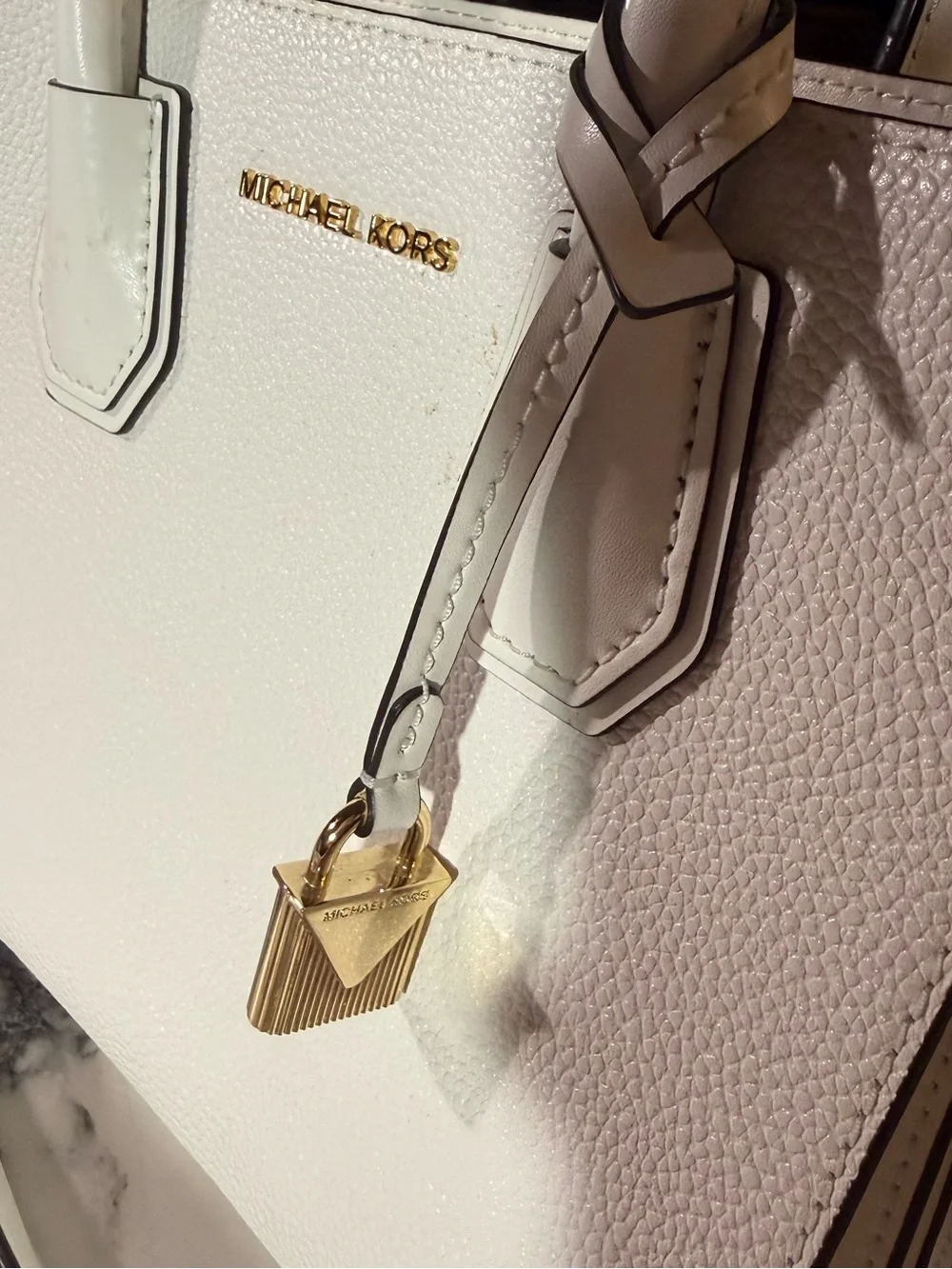Michael Kors Mercer Medium Pebbled Leather Crossbody Bag White Gold NWOT